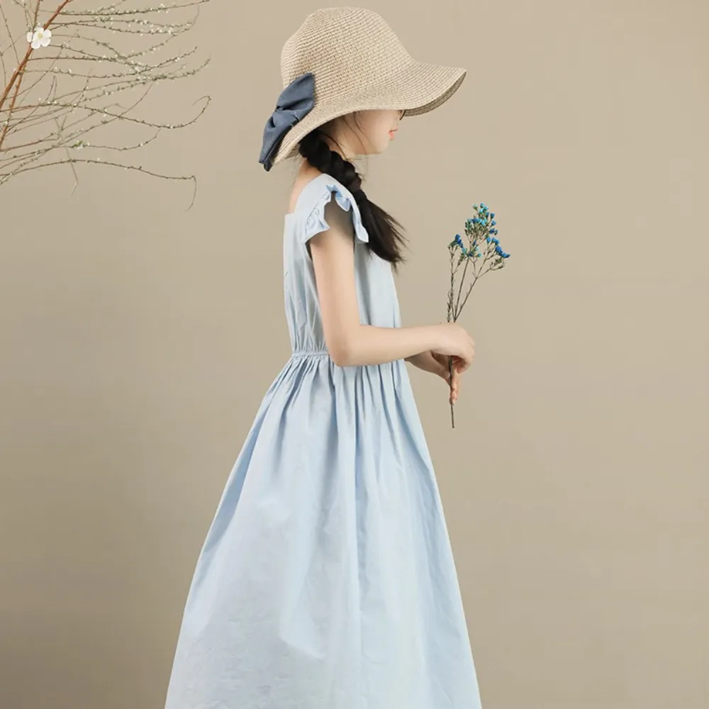日系 蓝色飞袖长裙 Ruffle Cap Sleeve Midi Dress in Baby Blue