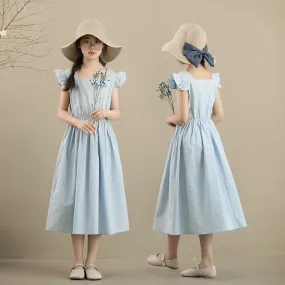 日系 蓝色飞袖长裙 Ruffle Cap Sleeve Midi Dress in Baby Blue