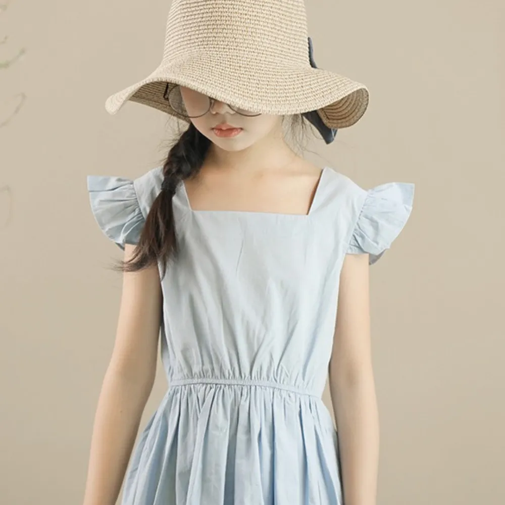 日系 蓝色飞袖长裙 Ruffle Cap Sleeve Midi Dress in Baby Blue