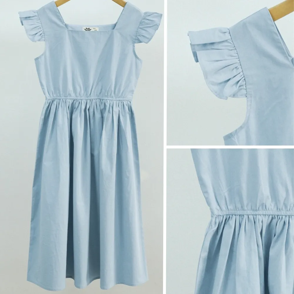 日系 蓝色飞袖长裙 Ruffle Cap Sleeve Midi Dress in Baby Blue