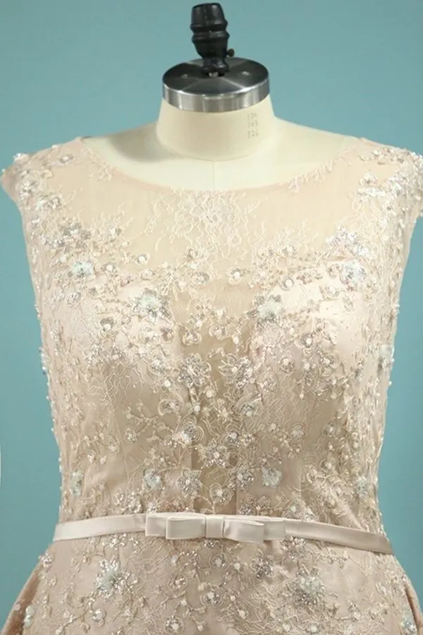 2024 Asymmetrical Scoop Prom Dresses A Line Lace With Beads PQL1XG4T