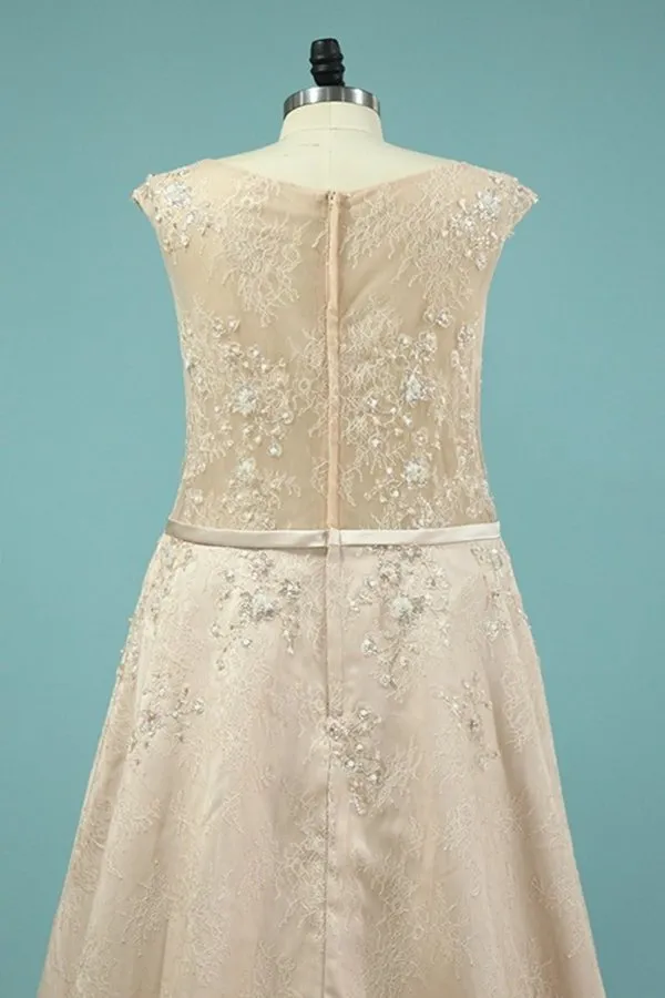 2024 Asymmetrical Scoop Prom Dresses A Line Lace With Beads PQL1XG4T
