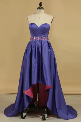 2024 Bicolor Sweetheart With Beads Prom Dresses Satin Asymmetrical