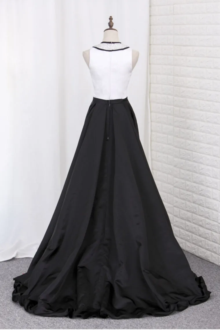 2024 Prom Dresses Asymmetrical Scoop A Line Satin With Beading