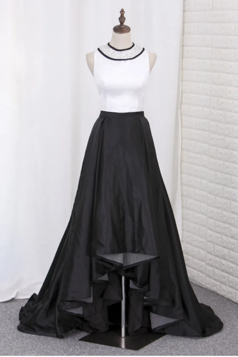 2024 Prom Dresses Asymmetrical Scoop A Line Satin With Beading