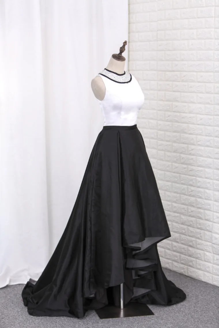 2024 Prom Dresses Asymmetrical Scoop A Line Satin With Beading