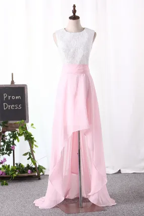 2024 Scoop Lace Bodice Prom Dresses With Asymmetrical Simple Style Skirt