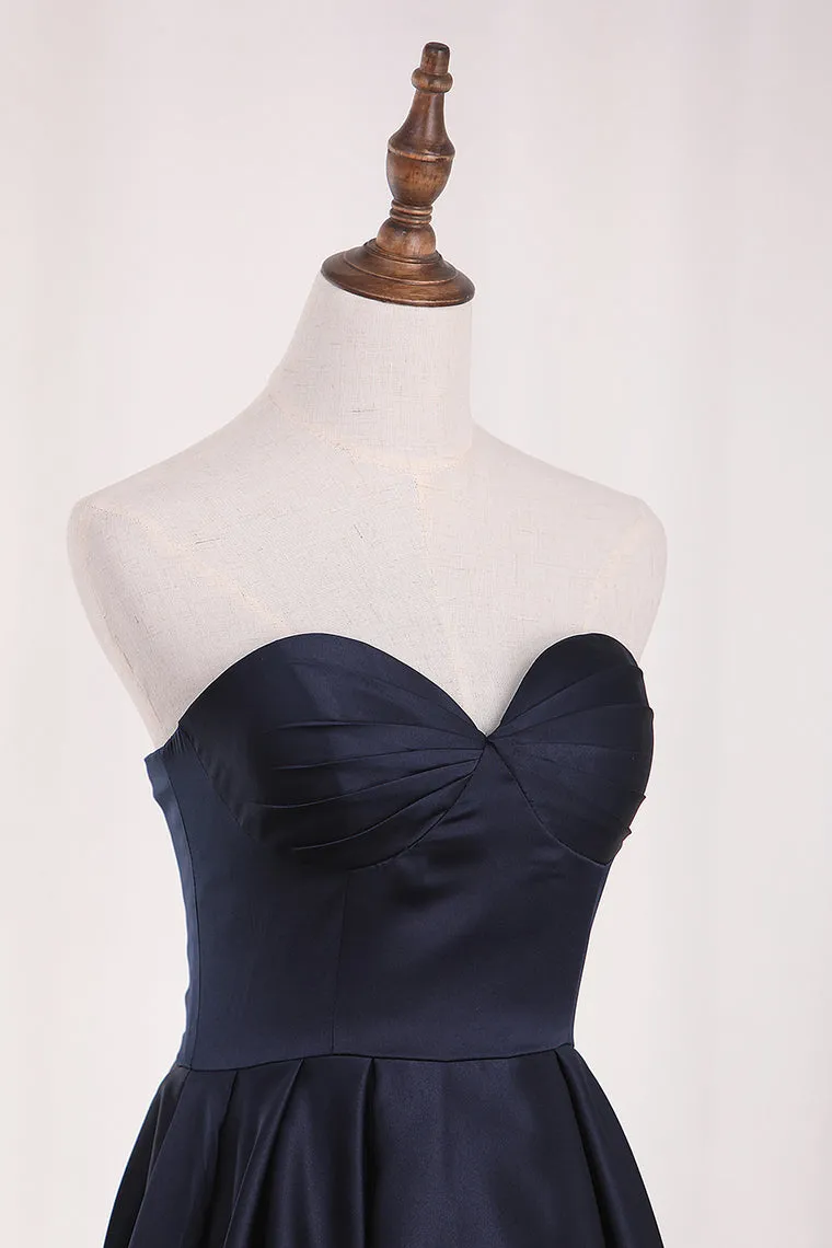 2024A Line Satin Asymmetrical Sweetheart Evening Dresses With Ruffles