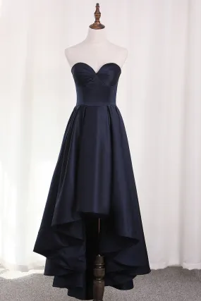 2024A Line Satin Asymmetrical Sweetheart Evening Dresses With Ruffles