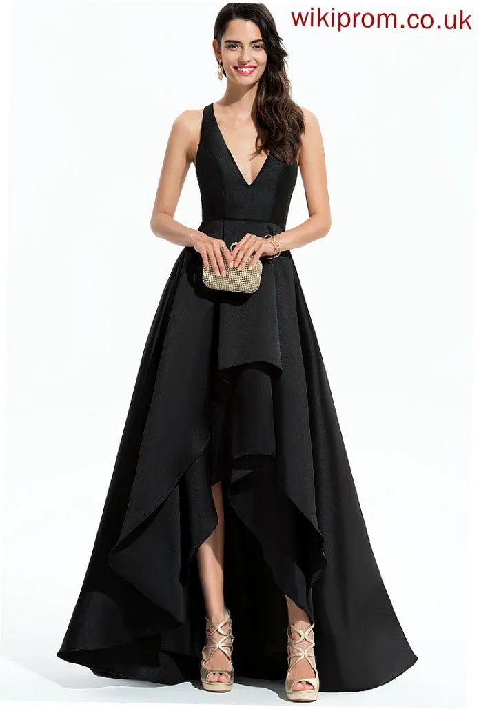 A-Line Asymmetrical Silhouette Fabric Straps&Sleeves Neckline V-neck Satin Length Ali Bridesmaid Dresses