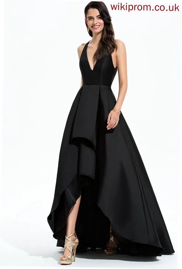 A-Line Asymmetrical Silhouette Fabric Straps&Sleeves Neckline V-neck Satin Length Ali Bridesmaid Dresses