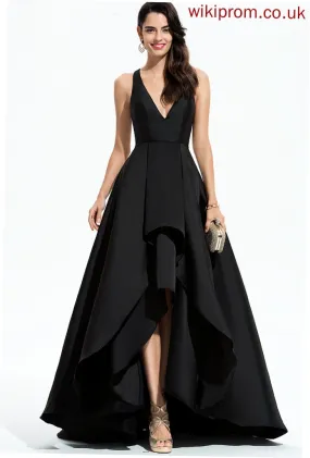 A-Line Asymmetrical Silhouette Fabric Straps&Sleeves Neckline V-neck Satin Length Ali Bridesmaid Dresses