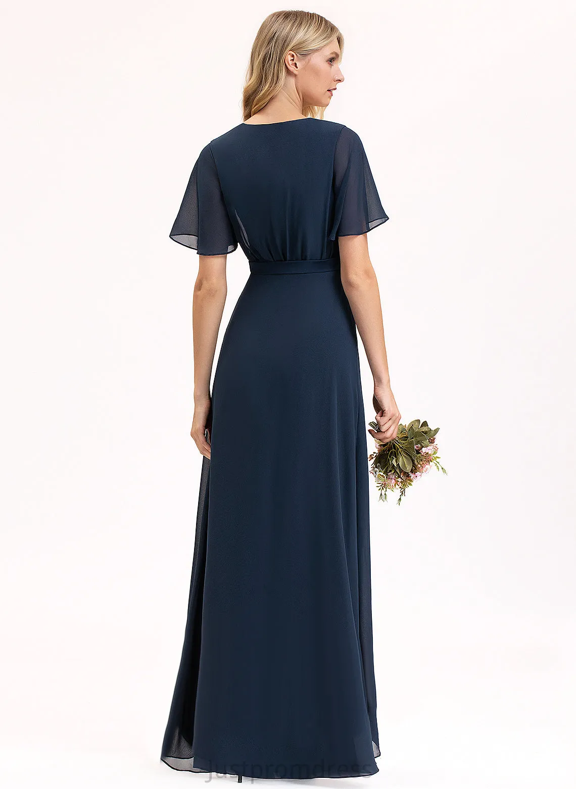 A-Line Bow(s) Asymmetrical Fabric Silhouette Length Embellishment Neckline Pleated V-neck Jackie One Shoulder Bridesmaid Dresses