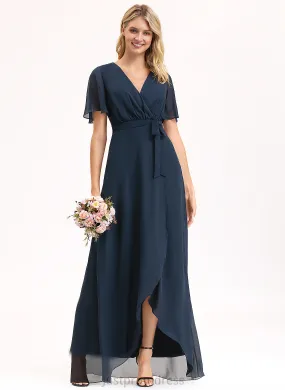 A-Line Bow(s) Asymmetrical Fabric Silhouette Length Embellishment Neckline Pleated V-neck Jackie One Shoulder Bridesmaid Dresses