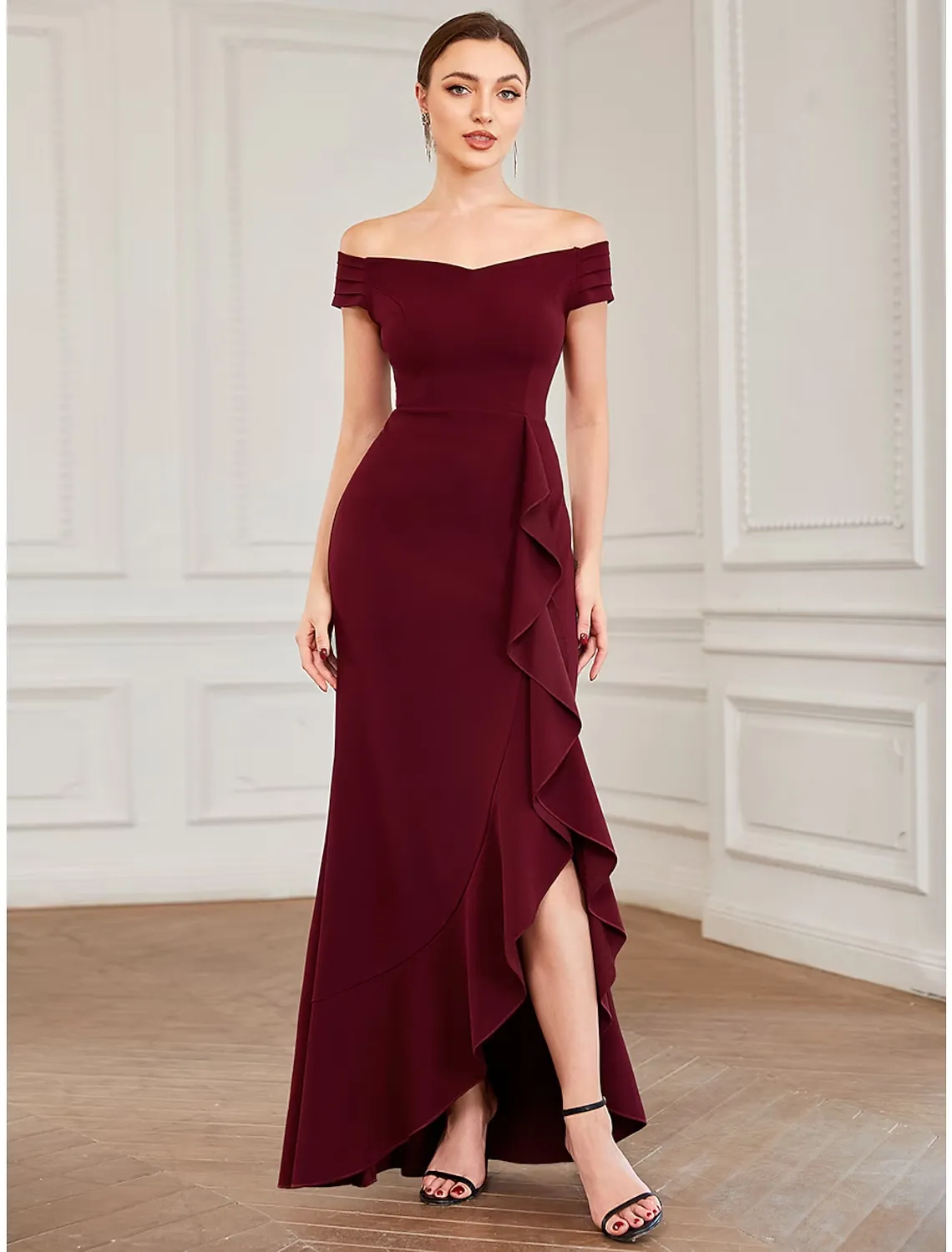 A-Line Party Dresses Minimalist Dress Wedding Guest Asymmetrical Sleeveless Off Shoulder Polyester with Ruffles
