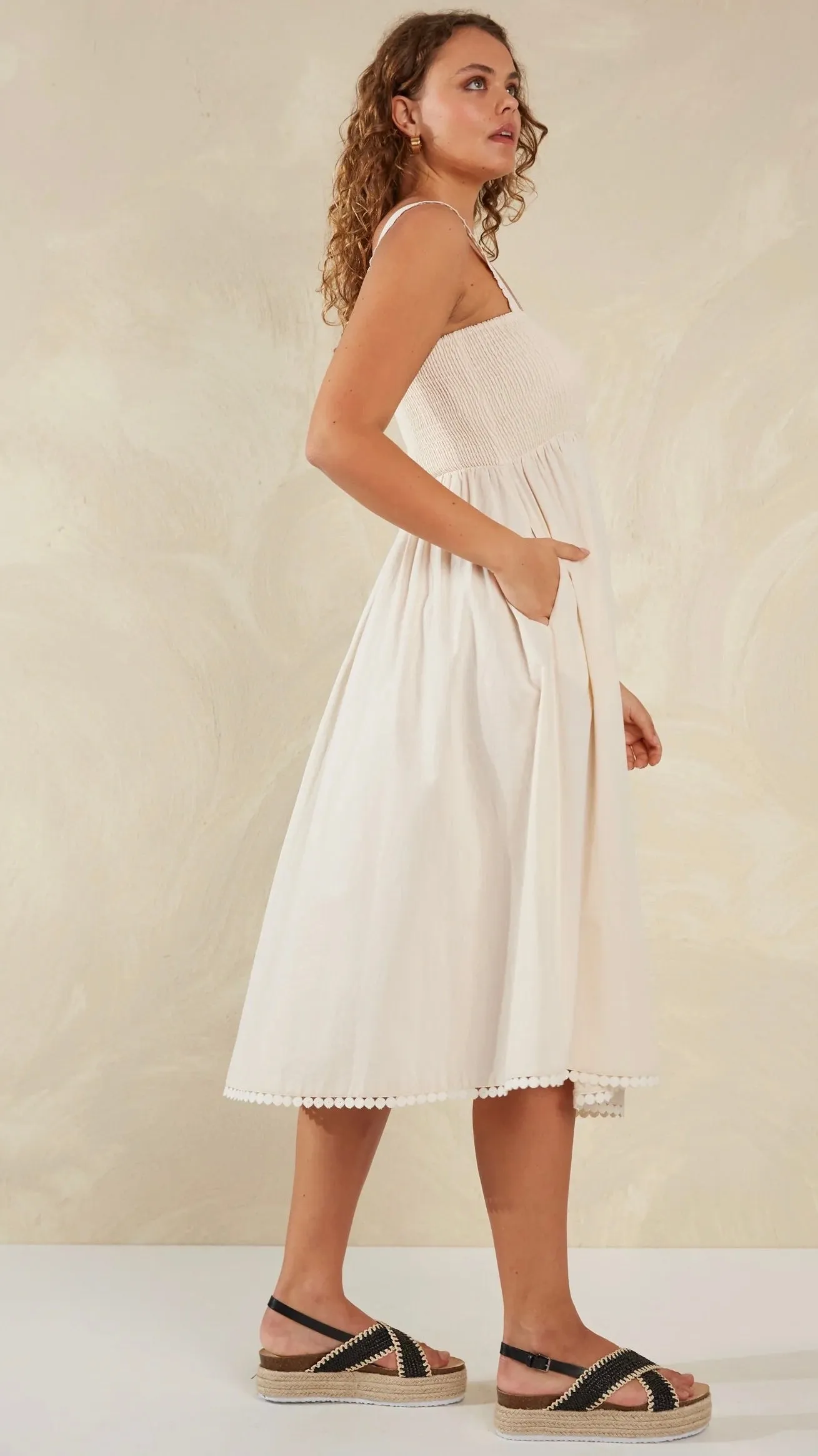Adelfia Shirred Dress Cannoli