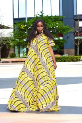 African Print Yellow Shirt Maxi Dress - Amirah