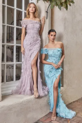 Andrea & Leo Asymmetrical Neckline Leaves Appliques Long Gown A1155