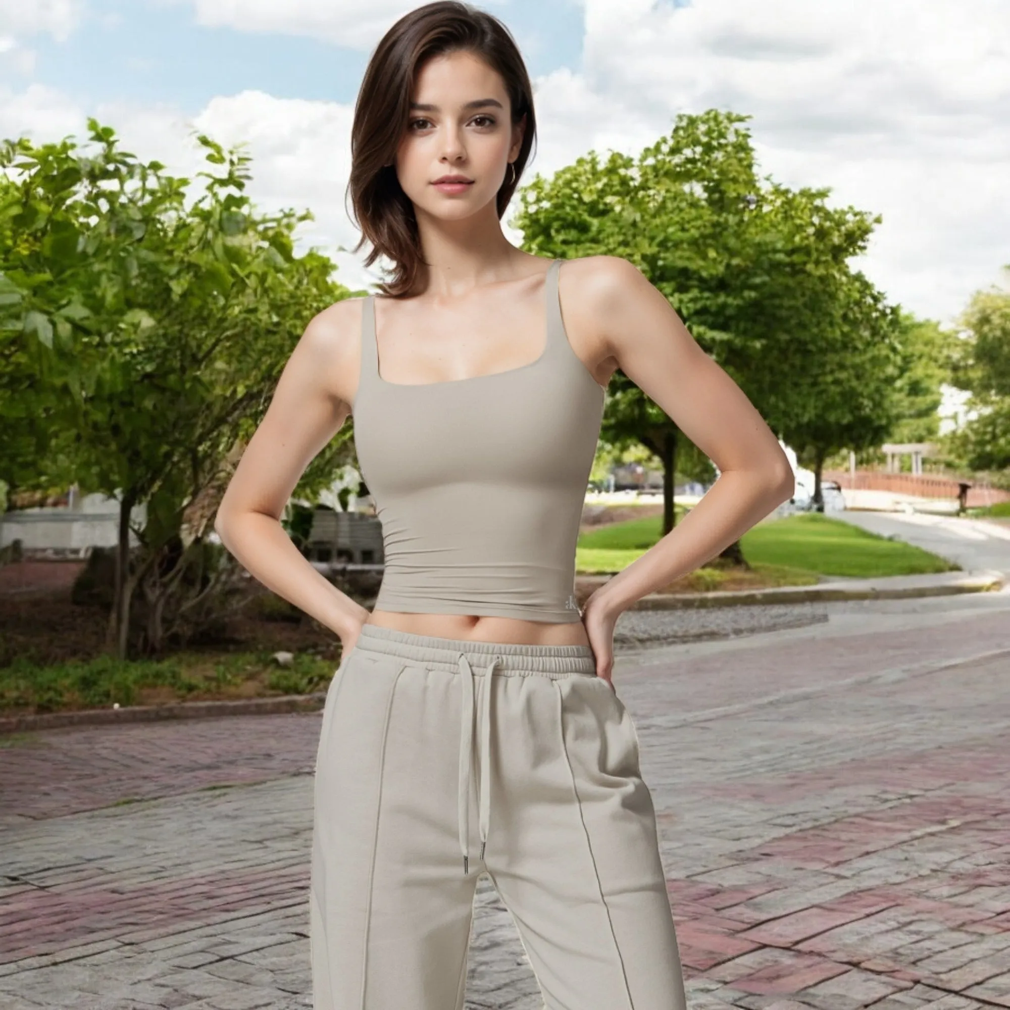 Anna-Kaci Women's Square Neck Sleeveless Tank Top with Stretch Fit