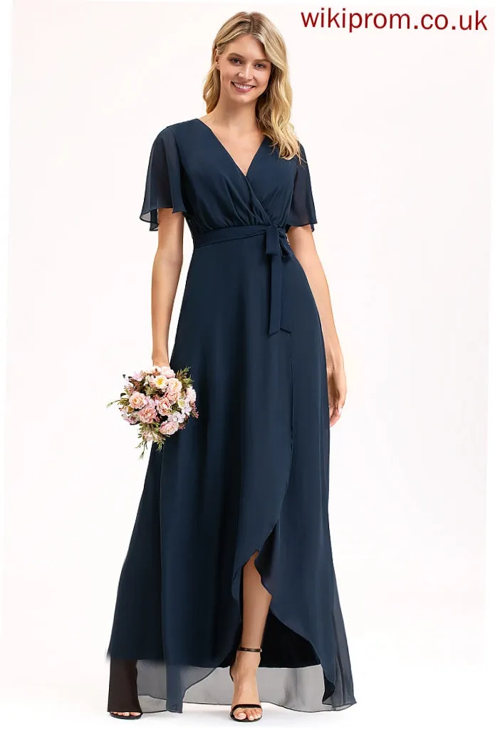 Asymmetrical Embellishment Fabric V-neck Bow(s) Pleated A-Line Length Neckline Silhouette Margaret Floor Length Bridesmaid Dresses