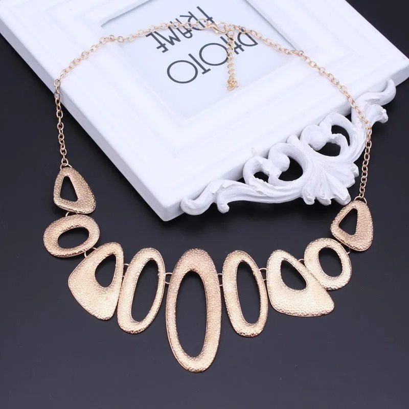 Asymmetrical Oval Metallic Modern Necklace