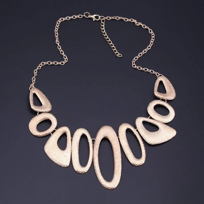 Asymmetrical Oval Metallic Modern Necklace