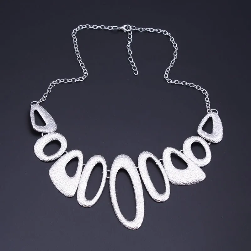 Asymmetrical Oval Metallic Modern Necklace
