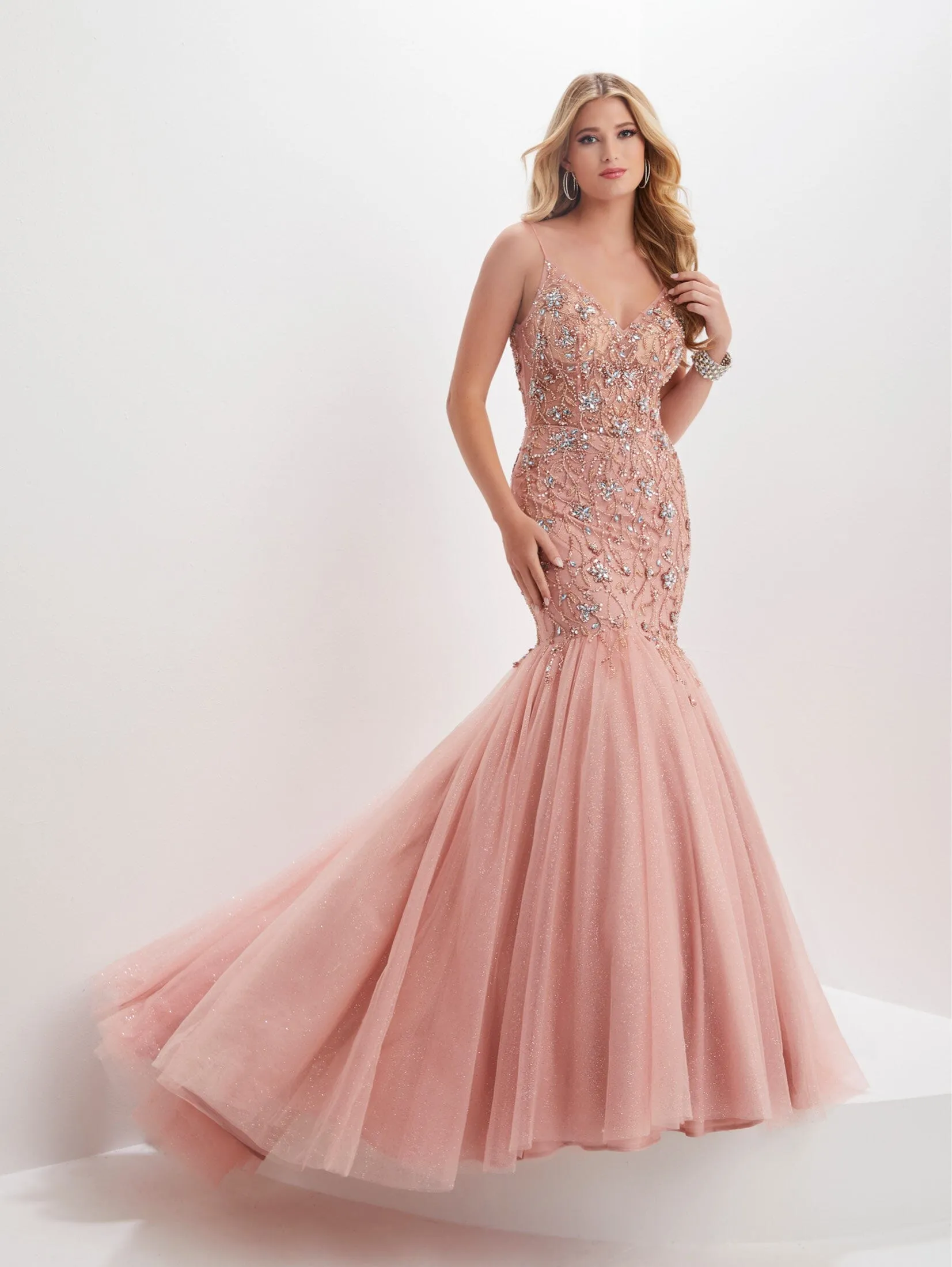 Beaded Sheer Corset Mermaid Dress by Tiffany Designs 16025