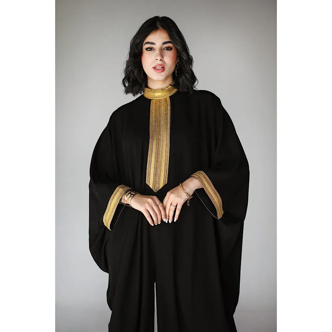 Black dropped crotch embroidered jumpsuit