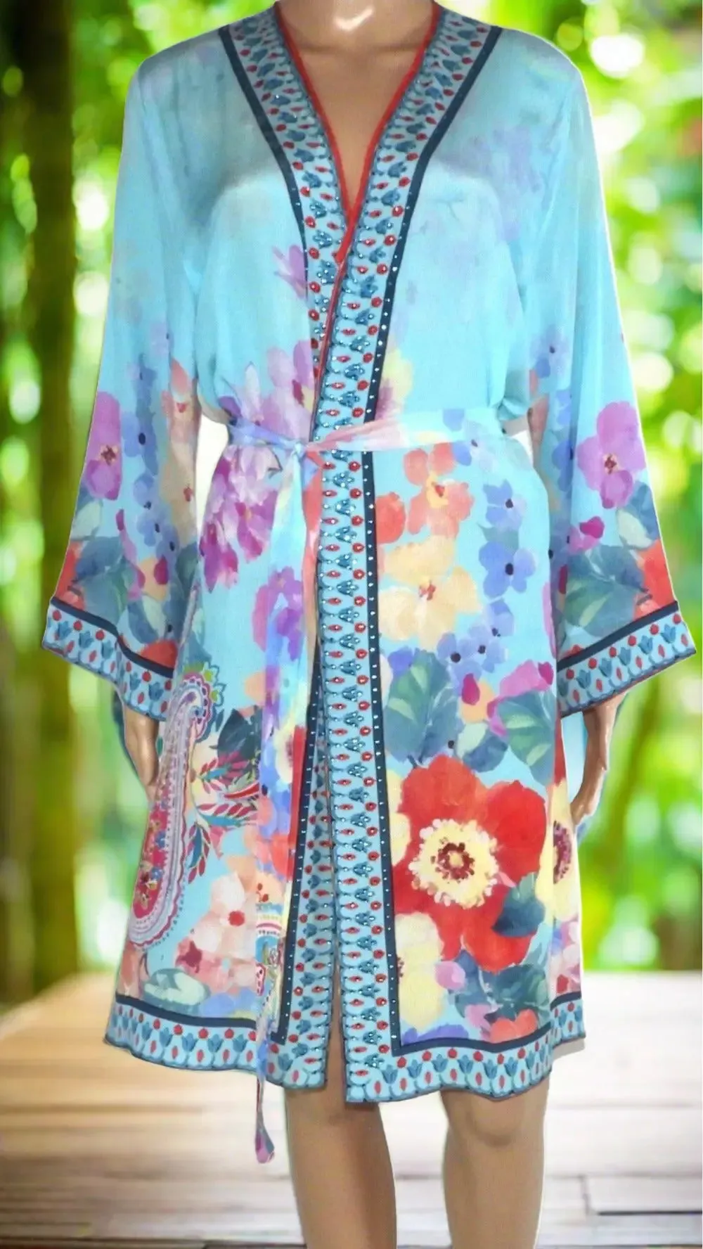 Blossom short Silk Kimono by Kaftans that Bling