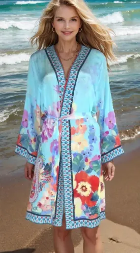Blossom short Silk Kimono by Kaftans that Bling