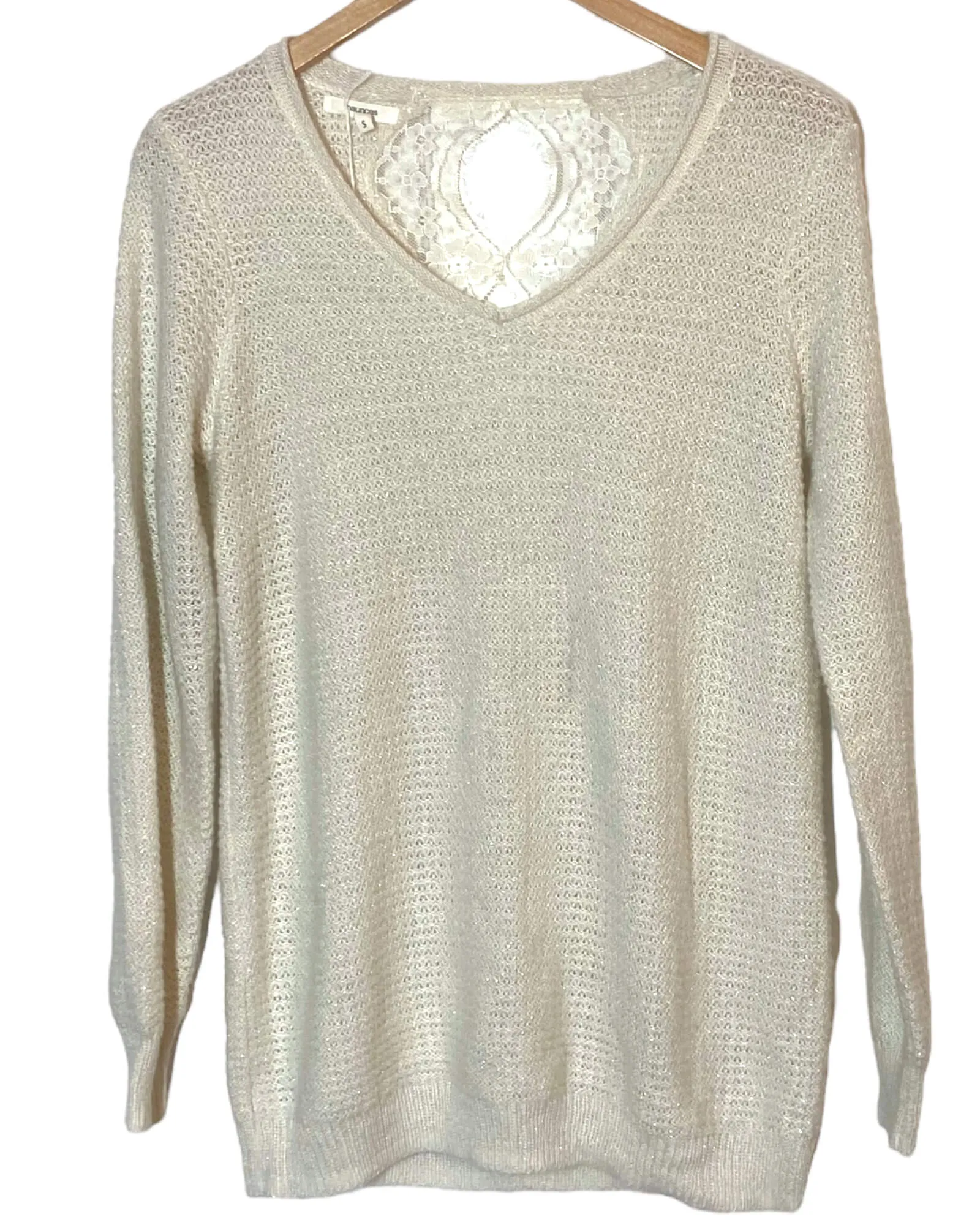 Bright Spring Creme Open-Back Lace Sweater