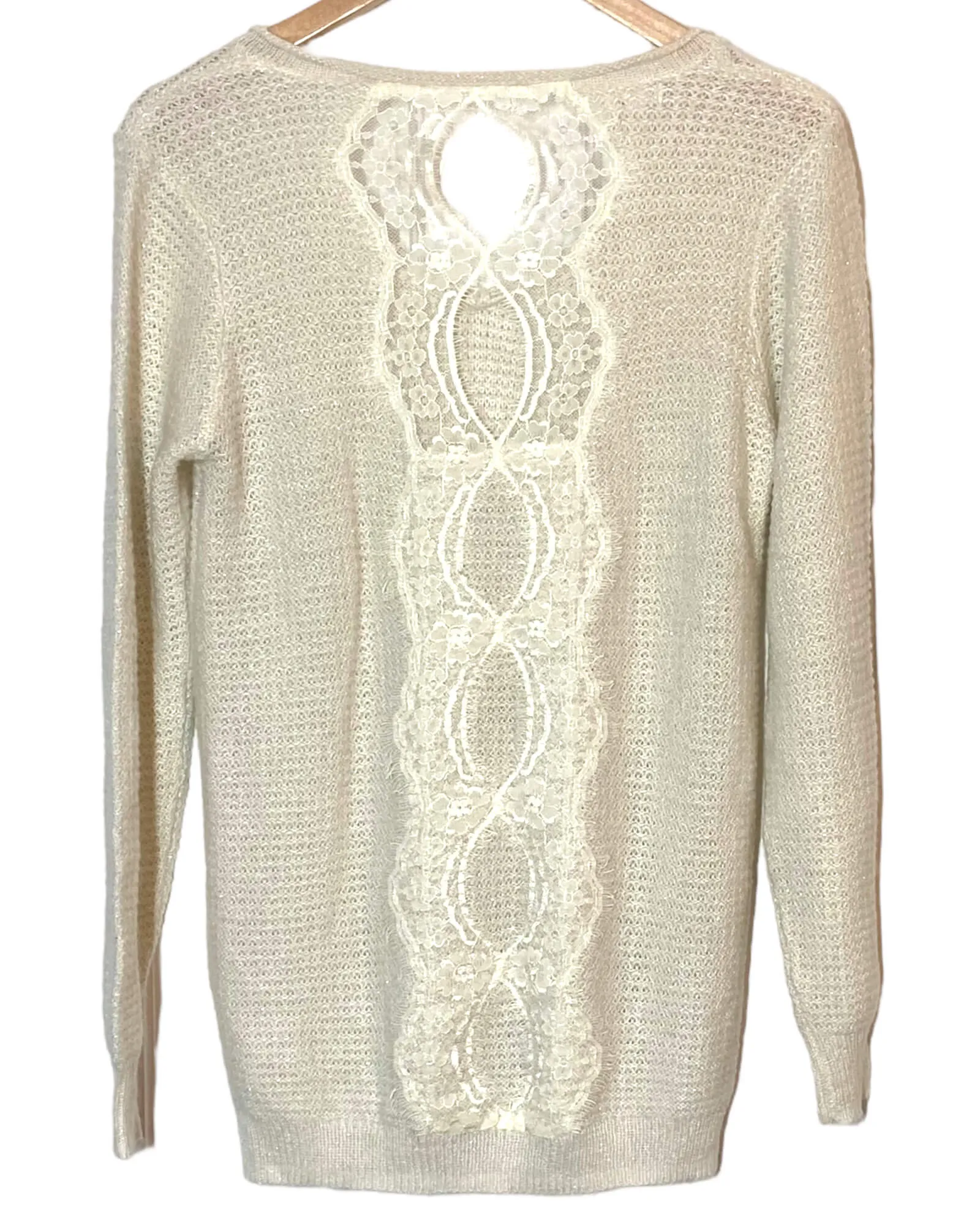 Bright Spring Creme Open-Back Lace Sweater