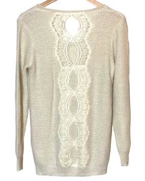 Bright Spring Creme Open-Back Lace Sweater