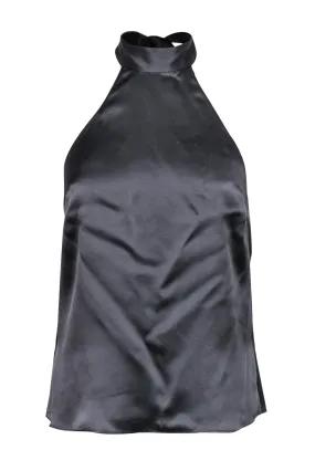 Cami - Dark Grey Silk Halter Top w/ Lace Trim Sz S