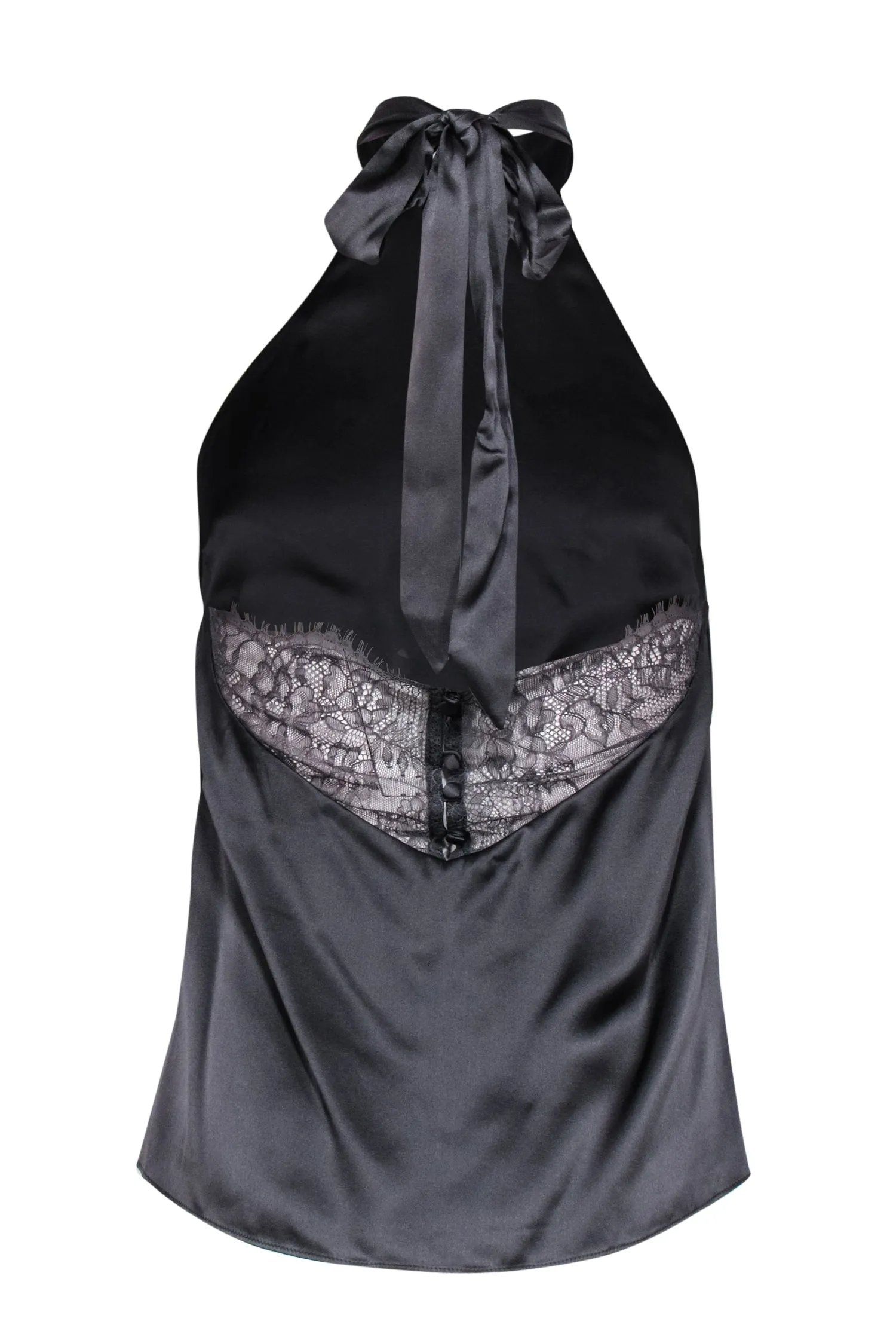 Cami - Dark Grey Silk Halter Top w/ Lace Trim Sz S