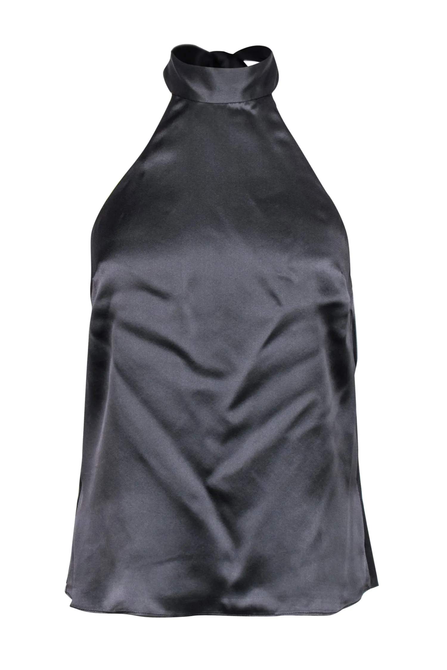 Cami - Dark Grey Silk Halter Top w/ Lace Trim Sz S