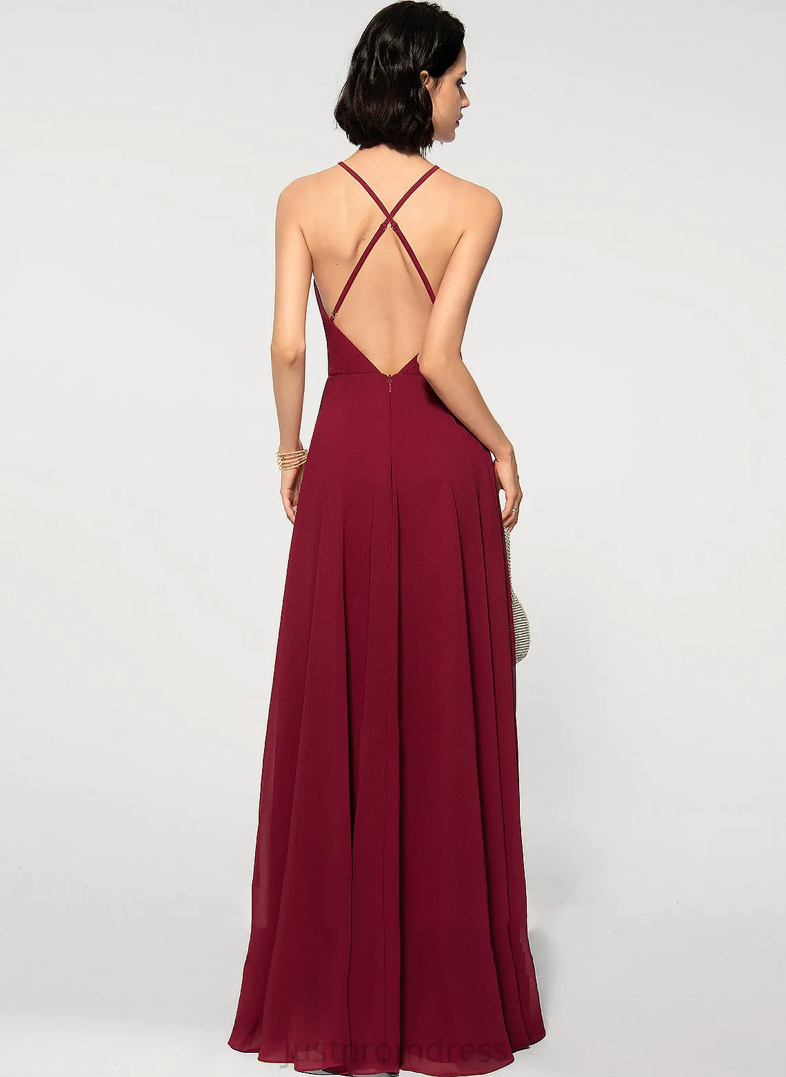 Celia Chiffon A-Line Square Prom Dresses Floor-Length