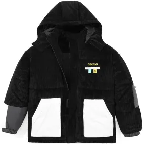 Color Block Label Corduroy Padded Coat