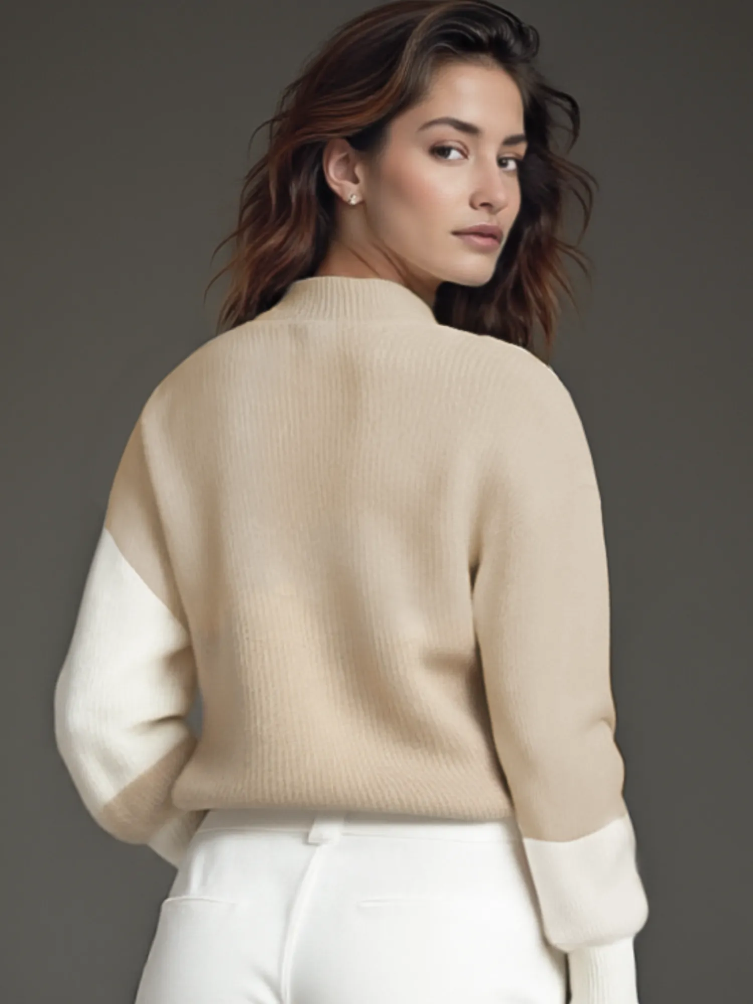 Color Block Mock Neck Sweater