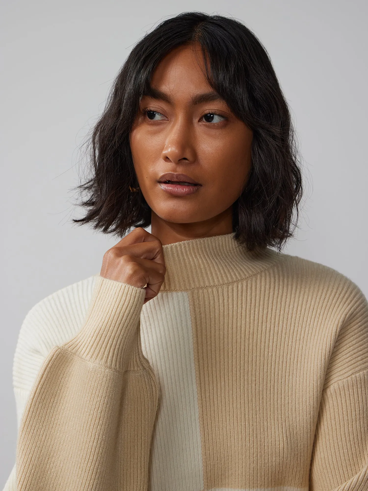 Color Block Mock Neck Sweater
