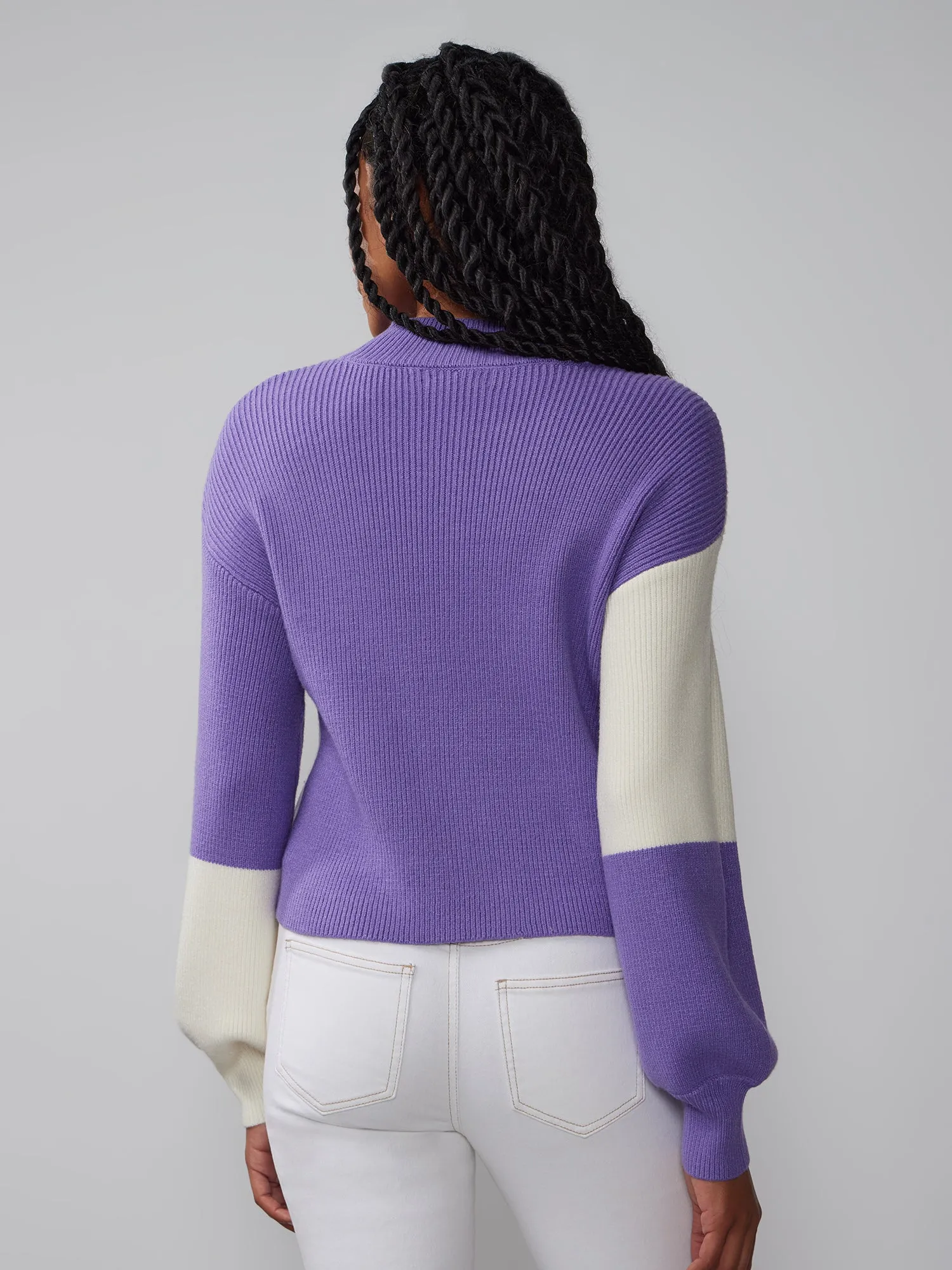 Color Block Mock Neck Sweater