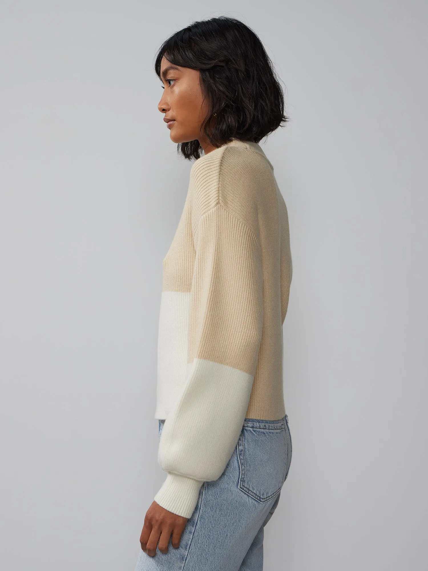 Color Block Mock Neck Sweater