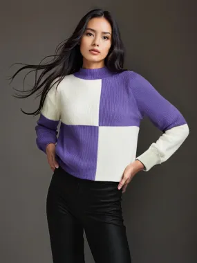 Color Block Mock Neck Sweater