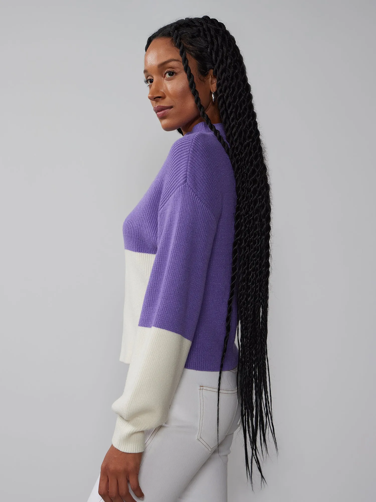 Color Block Mock Neck Sweater