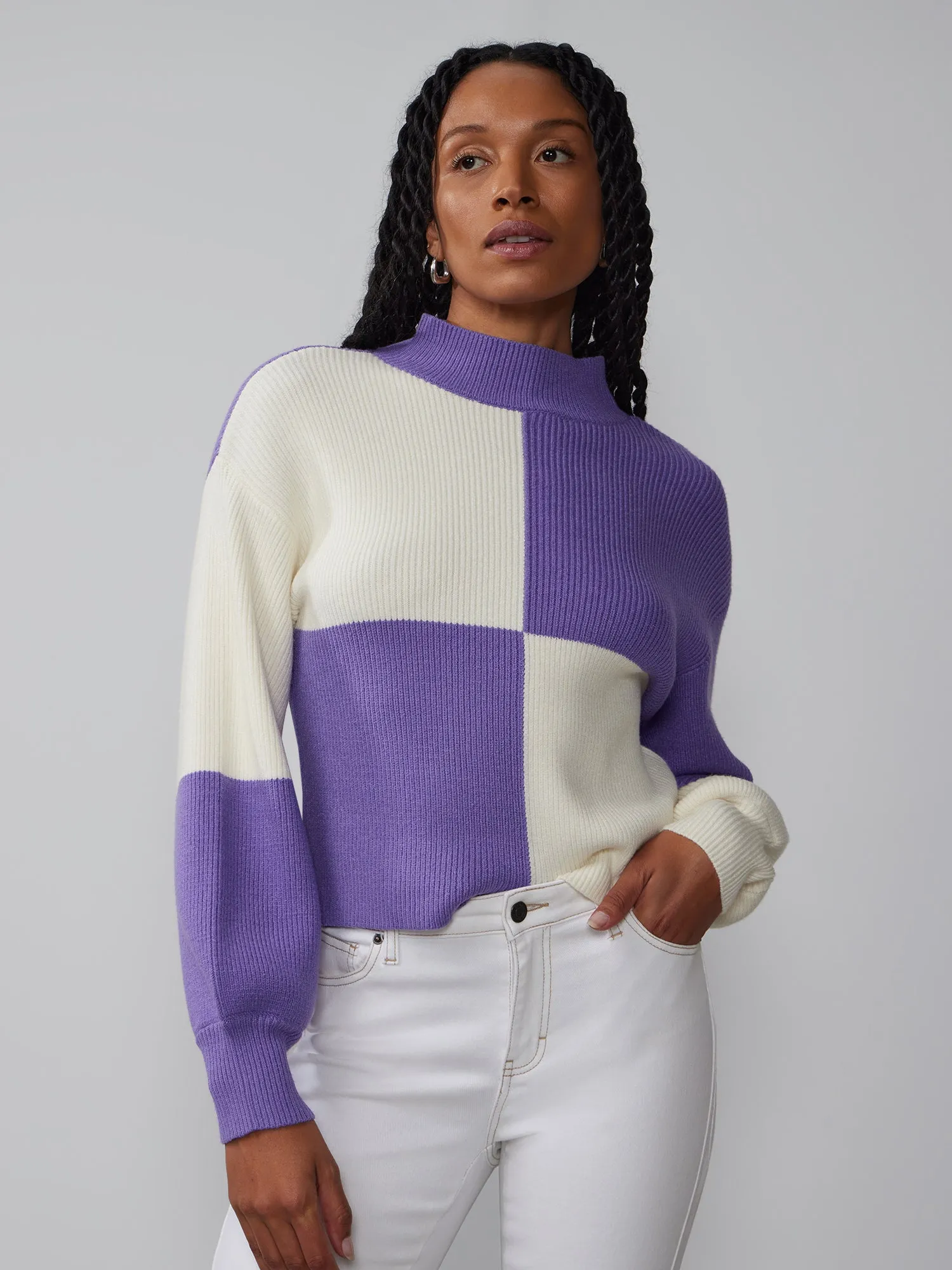 Color Block Mock Neck Sweater