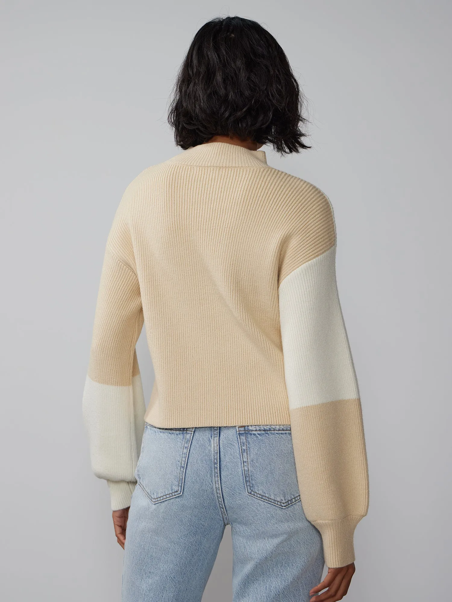 Color Block Mock Neck Sweater