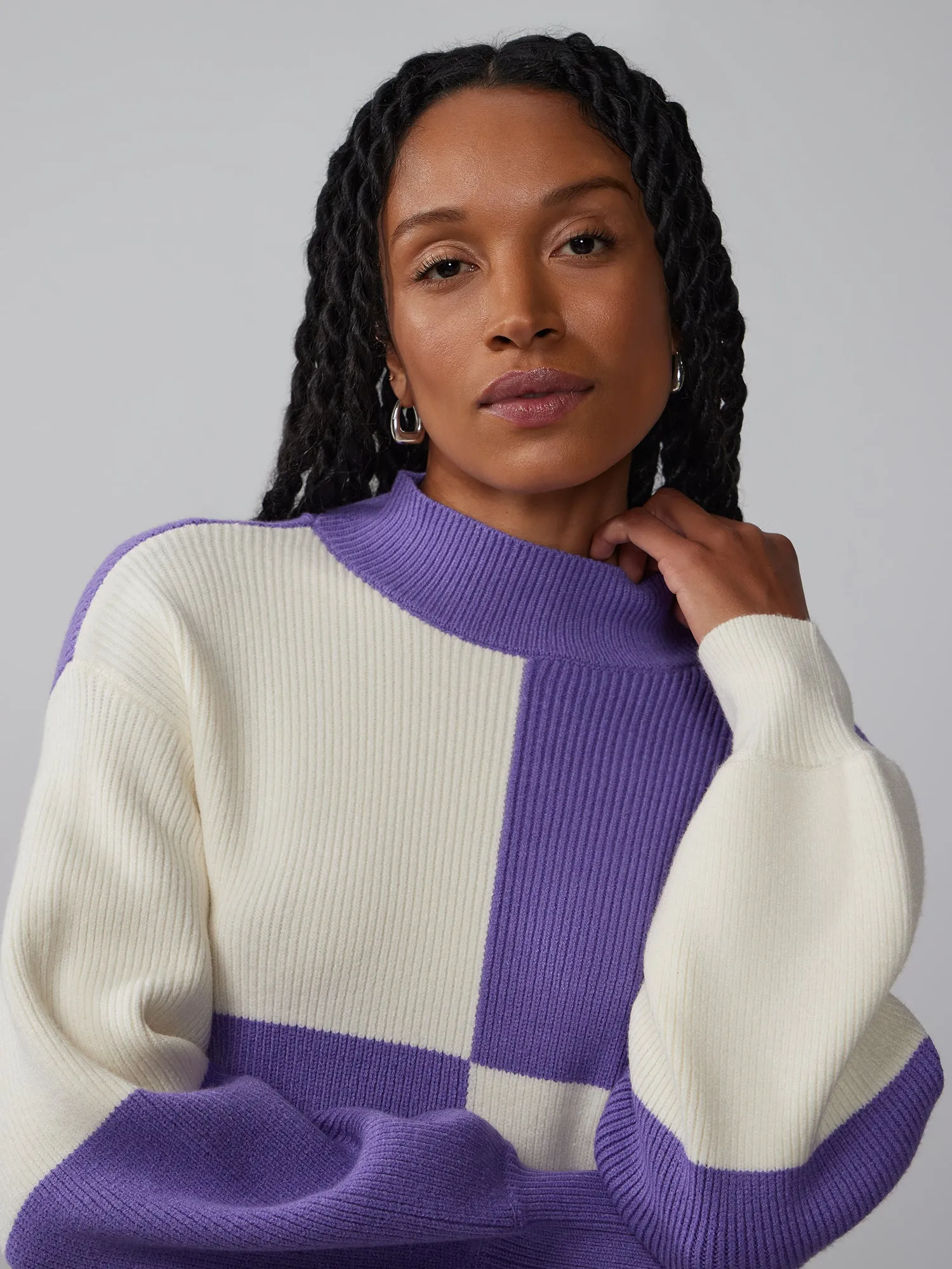 Color Block Mock Neck Sweater