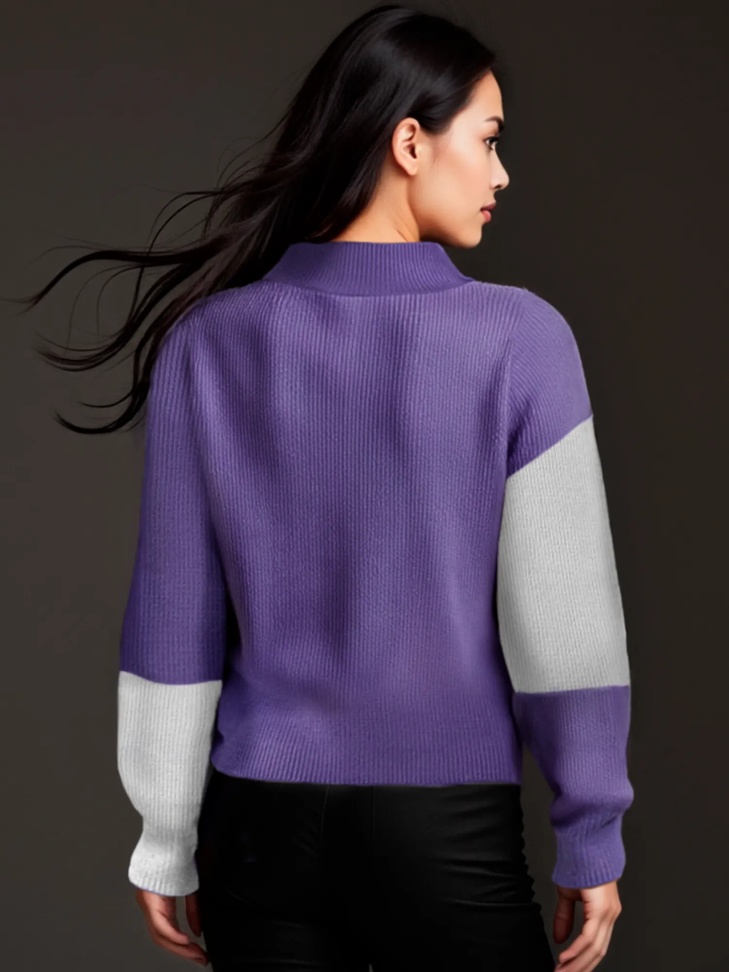 Color Block Mock Neck Sweater