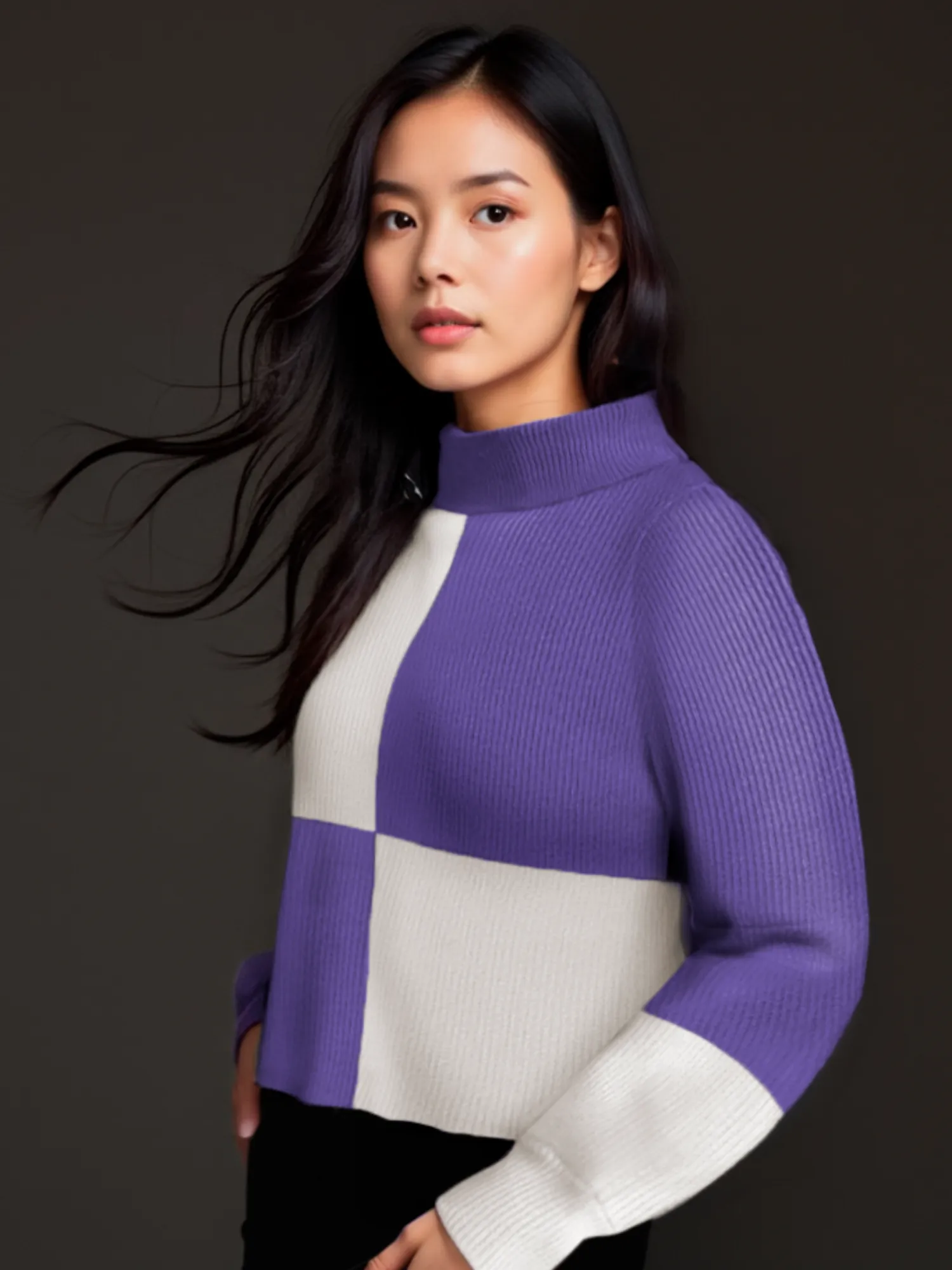 Color Block Mock Neck Sweater